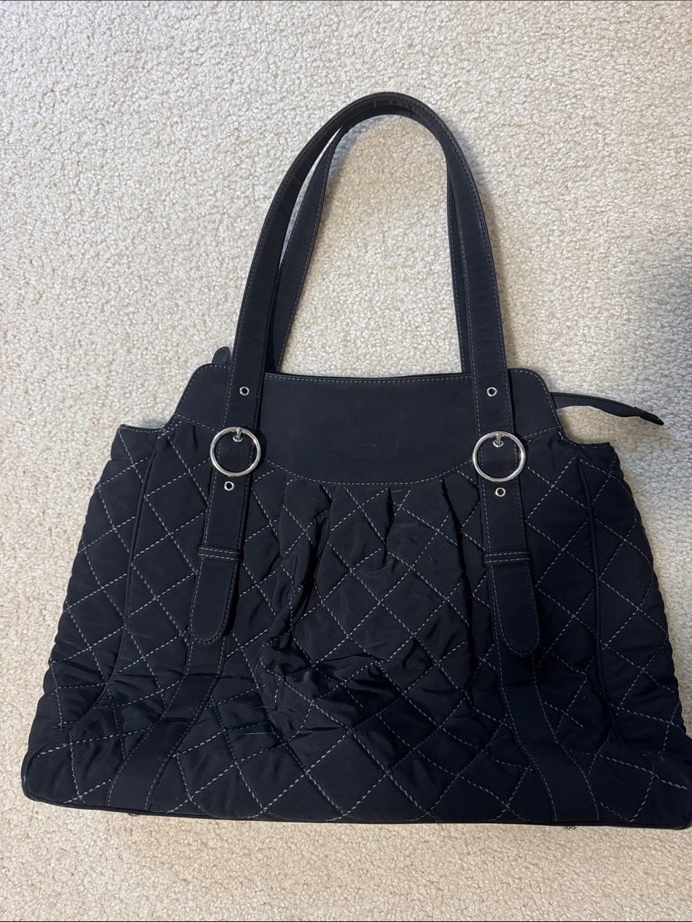 Vera Bradley Quilted Black Tote with Ring-Detail Straps